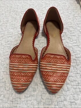 Restricted Rust Embroidered D'Orsay Flats with Metallic Stripes